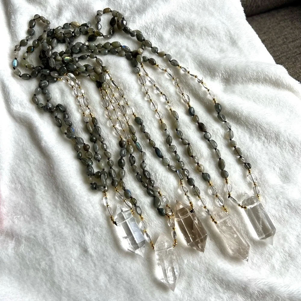 Amazing! DT Power Quartz + Labradorite Mala Necklace - Picture 9 of 12